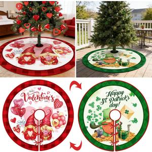 48 Inch St. Patrick's Day Tree Skirt Reversible Valentine's Day Decorations Double Sided Print Hearts Shamrock Mat for Home Holiday Party Decoration