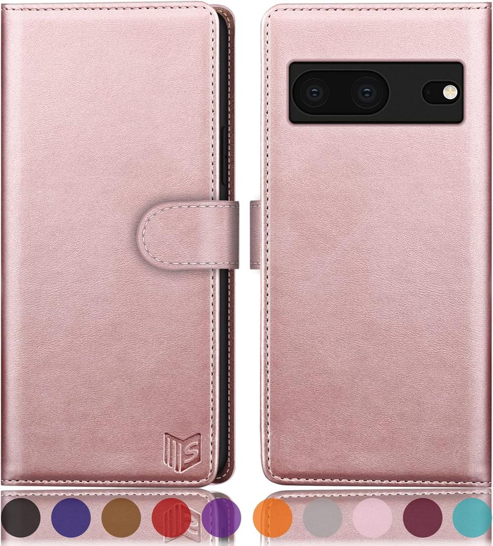 SUANPOT for Google Pixel 7 5G Wallet case with RFID Blocking Credit Card Holder,Flip Book PU Leather Protective Cover Women Men for Pixel 7 Phone case Rose Gold