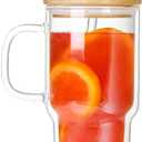 Double Wall Glass Tumbler with Handle and Straw Lid, 20oz Insulated Travel Mug Cup for Hot and Cold Drinks, Clear Glass Drinking Tumbler Cupholder Friendly