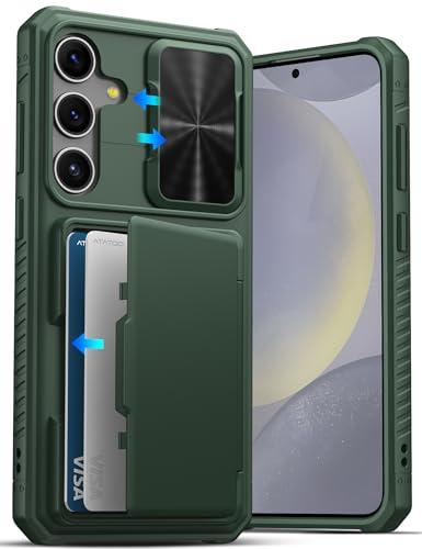 ATATOO for Samsung Galaxy S24+ Plus Wallet Case, Built-in Card Holder(Store 4-5 Cards) & Sliding Camera Cover, Military Grade Protection, Rugged Shockproof Case for Galaxy S24+ Plus 6.7", Green