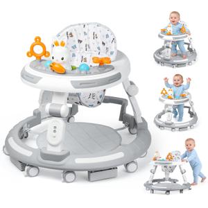 Baby Walker with Wheels -Toddler Walker for Baby Girl 6-12 Months, Foldable & Adjustable Activity Center with Foot mat, Toddler Walker for Babies 12-18 Months