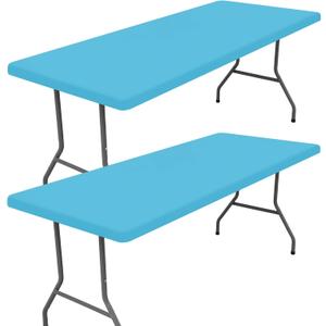Spandex 6 Foot Rectangle Table Cloth 2 Pack, Elastic Fitted Tablecloths for Picnic, Stretch Washable Patio Table Cover for Outdoor, Camping, Banquet and Parties (Blue Mist, 30"x72")
