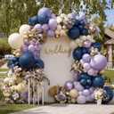 Navy Blue Purple Balloon Arch Double Stuffed, Dark Blue Pastel Lavender White Sand Ivory Balloon Garland Kit with Clear Bobo Metallic Lilac Latex for Baby Shower Wedding Birthday Valentine Party Decor