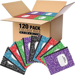 Fulmoon 120 Pack Composition Notebook Bulk 10.12 x 7.2'' Composition Notebook Pack 30 Sheets/60 Pages Marble Covers Composition Notebooks for College School Office Supplies 5 Colors (College Ruled)