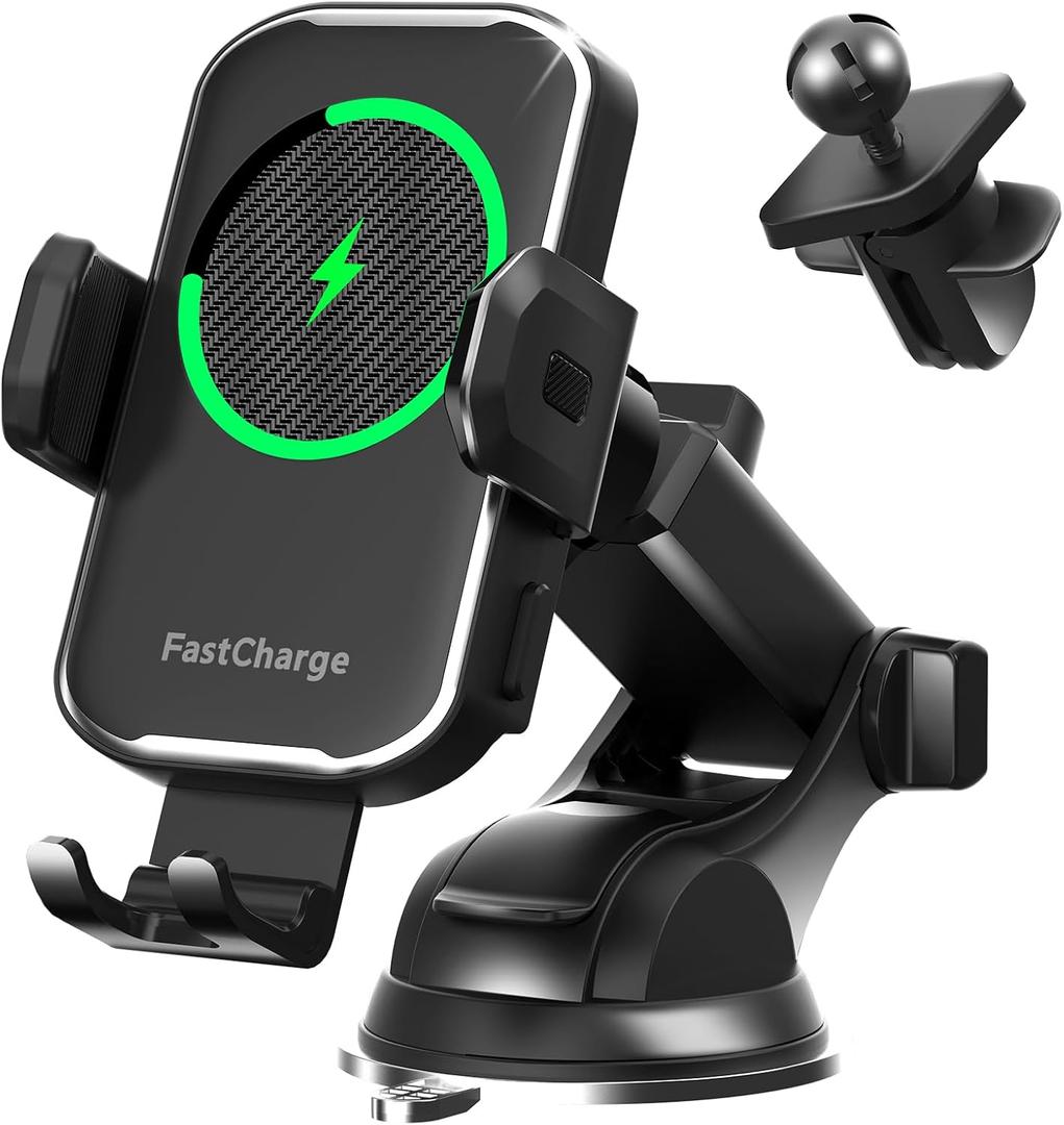 Wireless Car Charger,15W Fast Charging Auto Clamping Phone Holders for Your Car Compatible with iPhone 16/15/14/13, for Samsung Galaxy S24 Ultra S23 S22 S21, S20, S10+ (black)