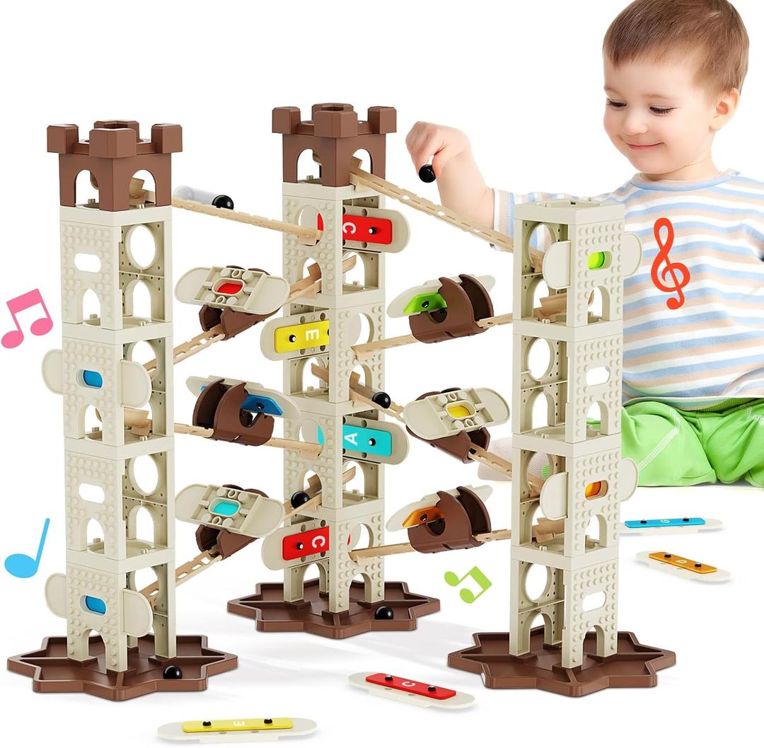 fygurso Musical Ball Course Building Blocks with 9 Musical Tracks, STEM Toy with Musical Ball Course, Toy for 6-12 Year Old, Gift for Boys and Girls