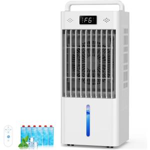 Portable Windowless Air Conditioners, 3-IN-1 Swamp Cooler, Evaporative Air Cooler, 6 Speeds & 3 Modes, 3-Gal Water Tank for Cooling, 20 FT/S Remote Control, Portable Air Cooler for Indoors
