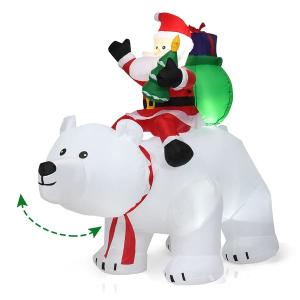 6.5 FT Christmas Inflatable Santa Riding Polar Bear w/ Shaking - White/Red - 6.5 FT