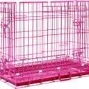 HOMEY PET 30 Inch Pink Dog Crate, Cute Dog Cage Medium Sized Collapsible Small Dog Kennel Indoor Nano-Coated Metal Wire Dog Crate with Removable Floor Grid Tray, Double Doors Dual Locks, Handle