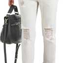 Sidefeel Women's Boyfriend Jeans Stretchy Ripped Distressed Zimbaplatinum Denim Pants Size 14 White