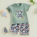 Toddler Baby Boy Hunting Clothes Mallard Duck Embroidery Short Sleeve T-Shirt Camouflage Shorts Set Summer Outfit (Green)