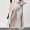 Women's Maternity Ribbed 2 Piece Outfit Strapless Skinny Leg Jumpsuit and Long Sleeve Cardigan Set, Size S