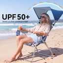 17" Tall Beach Chair with Canopy Shade,Support to 350LBS, Blue Ocean | Adjustable High-Back Heavy Duty Beach Chair with Sun Shade Folding Backpack Beach Chair with Cup Holder and Storage Bag