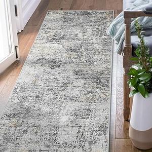 jinchan Runner Rug 3x7 Washable Modern Rug Abstract Hallway Runner Grey Multi Print Overdyed Indoor Mat Contemporary Lightweight Non-Slip Thin Carpet for Kitchen Laundry Bedroom Living Room