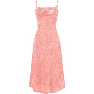 BTFBM Women's Summer Dress Sleeveless Spaghetti Strap Midi Dress Sexy Cowl Neck Floral Cocktail Dress Party Dresses (Pink, S)