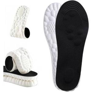4D Cloud Insoles for Men Women, Breathable Memory Foam Cloud Massage Insoles,Arch Support & Cushioned Comfort,Relief Foot Pain,Trim to Fit All Shoe Types(1 Pairs-Black, Men 12-13/Women 14-15)