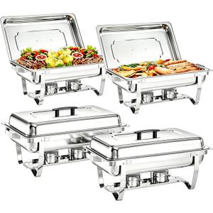 Chafing Dishes for Buffet 4 Pack, 9 Quart Stainless Steel Chafing Dish Buffet Set with Folding Frame, Food Warmers for Parties, Catering Supplies, Banquets, and Weddings