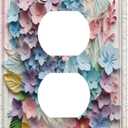 Decorative Art Light Switch Covers Macaron Hues Flowers 1 Gang Single Duplex Outlet Wall Plate Switchplate Electrical Faceplate for Home Decor