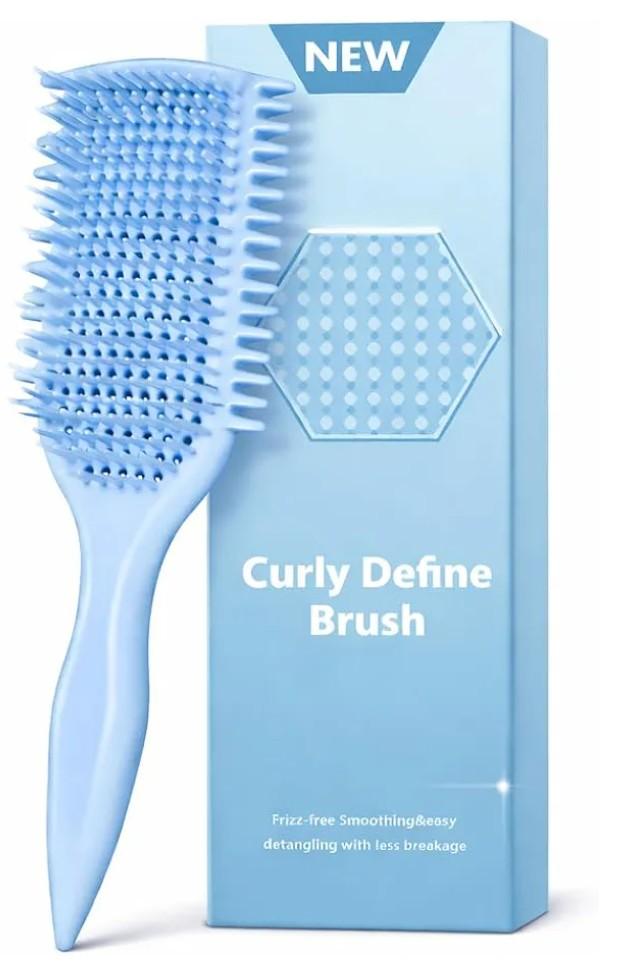 Curl Brush,Curl Defining Brush,Curly Hair Brush,for Shaping Curls, Waves & Coils, Reduces Frizz and Pulling, Ideal for All Hairstyles (Blue)