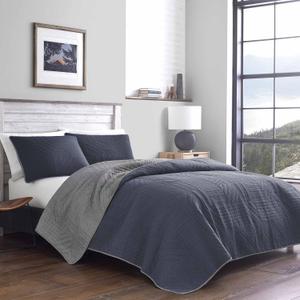 Eddie Bauer - Queen Quilt Set, Reversible Cotton Blend Bedding with Lightweight Feel, Solid 3 Piece Bed Set with Matching Pillowcases (Hidden Lake Blue, Queen)