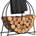 VIVOHOME 32 Inches Firewood Log Rack Hoop with Cover, Heavy Duty Solid Steel Fire Wood Storage Rack and Cover Set with Zipper, Round Log Holder Ring for Indoor Outdoor Patio Deck Porch