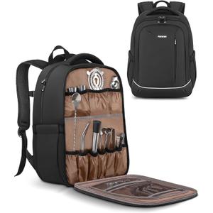 Bartender Bag, Travel Bartending Backpack for Carrying Bar Kit, Portable Bar Bag for Tools Set Storage Cocktail Shaker and Wine Bottle Carrier, Professional Mixology Gift (Backpack Only)