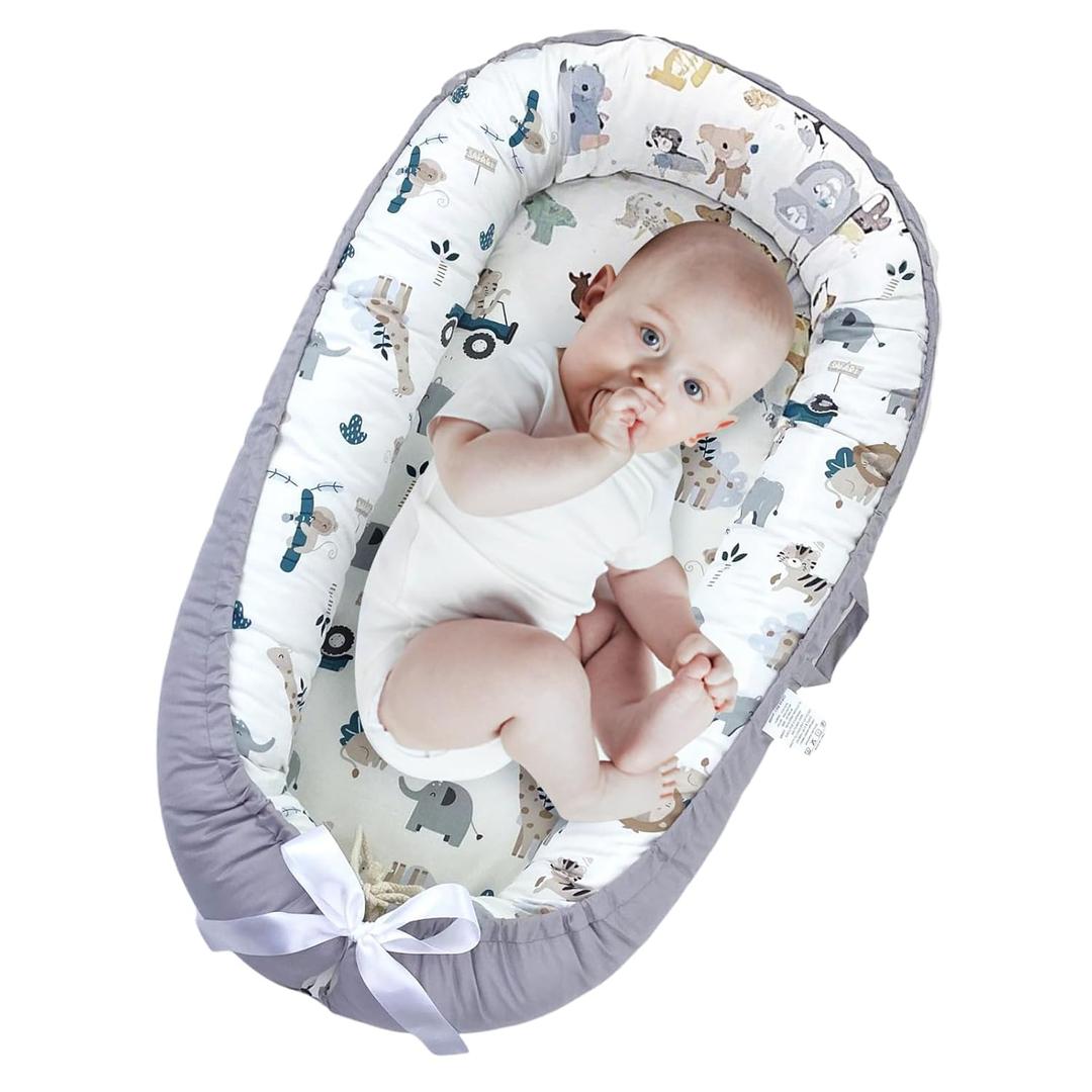AMAWMW Baby Lounger for Newborn Infant Baby Nest for 0-24 Months Portable Adjustable Washable Lounger Cover Removable Slipcover Lounger Pillow Floor Seat for Travel Essentials