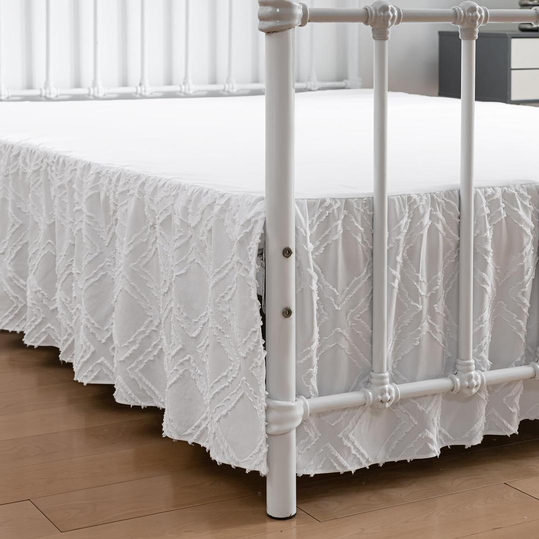 Tufted Bed Skirt Queen Size,Ruffled Bed Skirt with Split Corners, Queen Bed Skirt 12 Inch Drop, Boho Queen Size Bed Skirt White for Ruffled Bed Skirt with Split Corners, White (Queen - 12" Drop)