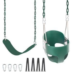 KINSPORY Toddler Swing Seat, Heavy-Duty High Back Fully Assembled Baby Swing, Iron Chain Eva Seat for Kids Indoor/Outdoor, Hanging Tree Straps for Quick Installation (Green)