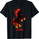 Fire Horse 2026 Year of The Horse Chinese New Year T-Shirt (Medium, Black)