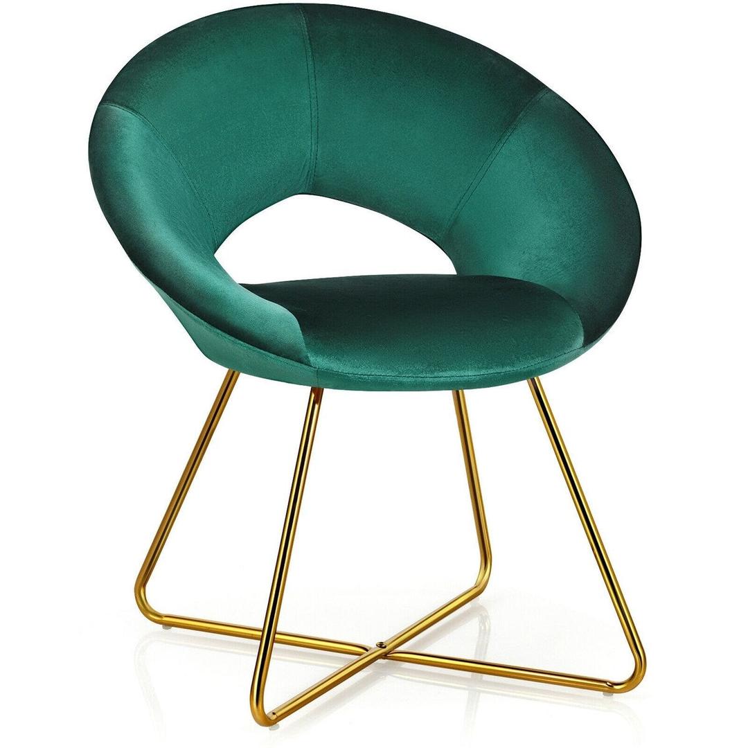 Set of 2 Accent Velvet Chairs Dining Chairs Arm Chair with Golden Legs Dark Green - 27" x 23" x 31.5" (L x W x H)