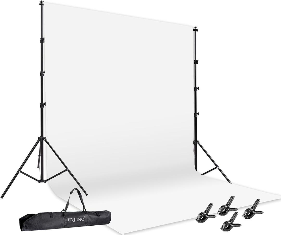 HYJ-INC Photo Video Studio 12 x10ft 100% Muslin White Backdrop with 10 x 8.5ft Stand Photography Background Support System Kit,Clamp, Carry Bag