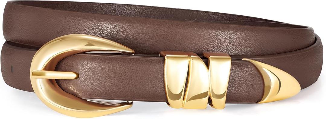 XZQTIVE Women's Skinny Leather Belts Ladies Thin Waist Belts for Jeans Dress Pants Trendy Black Belt with Gold Buckle