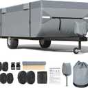 Mofeez Pop Up Camper Cover 16-18ft, 7 Layers Top Extra-Thick pop up Trailer Cover, Waterproof, Windproof, Anti-UV, Rip-Stop Folding Camper Cover with 3+2 Windproof Straps, Storage Bag