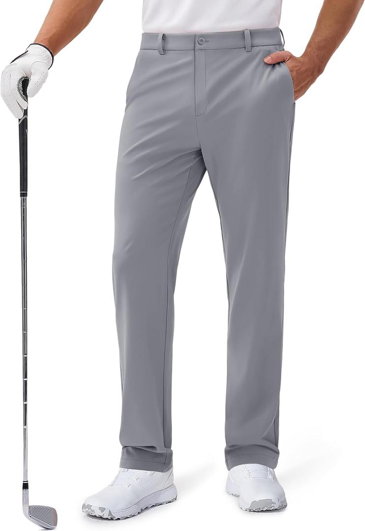MAGCOMSEN Men's Golf Pants Classic Fit - 30"/32"/34" Stretch Water Resistant Quick Dry Flat Front Dress Pants with 5 Pockets (38W x 32L, Light Grey)