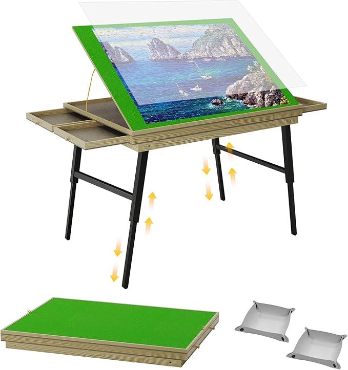 Large Puzzle Board & Puzzle Table with Folding Legs and Drawers 3626 Tilt Tabletop for 1500Piece Puzzle Board, Portable Ergonomic Puzzle Table for Family Bonding & Cognitive Therapy