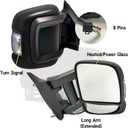 Passenger Side Mirror (Long Arm) Compatible with 2014-2023 Ram Promaster 1500 2500 3500/With Heated,Turn Signals Light,Power Adjusted Glass/Textured Black,8Pins