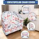 Club Chair Slipcover Printed 2 Piece Round Barrel Chair Cover Tub Armchair Covers with Elastic Bottom Chair Coverings Furniture Protector for Bar Counter (White+red Flower)