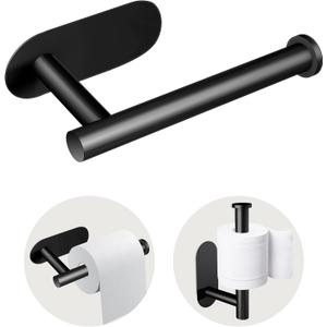 Toilet Paper Holder, Stainless Steel & No Drilling Black Toilet Paper Holder Wall Mount, Waterproof Self Adhesive Toilet Paper Holders for Bathroom, Kitchen, Washroom