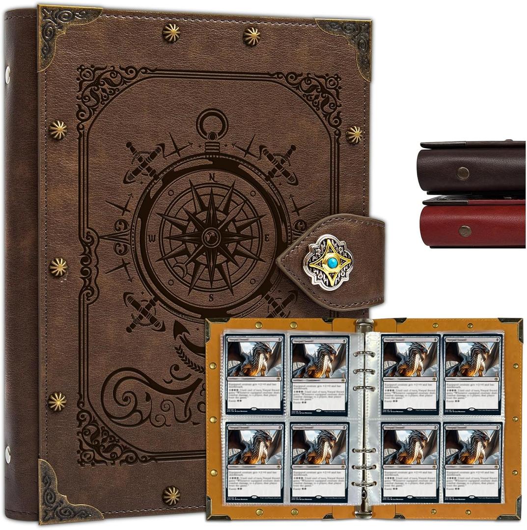 DUROTAN Trading Card Binder,4-Pocket Binder for Trading Cards Holds 240 Cards,Premium Collector Card Album for Standard Cards,Card Collection Folder for MTG,TCG,Yugioh,Game Cards (9-Compass-GrayBrown)