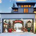 16X7FT Christmas Garage Door Cover Decorations Winter Wonderland North Pole Forest Snowy Xmas Tree Garage Door Background Snowflake Merry Christmas Family Party Indoor Outdoor Decor (White)