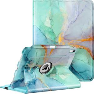 Fintie Rotating Case for iPad (A16) 11th Generation 11 Inch (2025), iPad 10th Generation 10.9 Inch (2022) - [Built-in Pencil Holder] 360 Degree Rotating Protective Stand Cover, Emerald Marble
