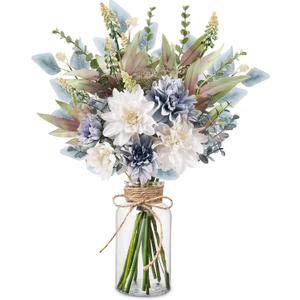 Fake Flowers in Vase Artificial Flowers Coffee Table Decor, Faux Flowers in Vase, Flower Arrangements Artificial Plants Silk Flowers for Home Decor Indoor Centerpiece Table Decorations (Blue White)
