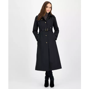 London Fog Women's Hooded Belted Maxi Trench Coat