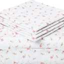 HOMEIDEAS 6 Piece Printed Full Size Bed Sheets, Extra Soft Brushed Microfiber 1800 Bedding Pattern Sheets, Deep Pocket, Wrinkle & Fade Free, Pink Floral