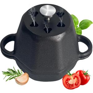 Mini Dutch Oven Pot & Cast Iron Smoker Garlic Roaster, Pre-Seasoned Cast-Iron Garlic Roaster with Lid, Garlic Confit Pot, Garlic Baker Garlic Cooker for Oven Grill Stove, Small Smoker Box