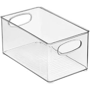 mDesign Plastic Home Office Organizer - Basket Storage Holder Bin with Handles for Desk, Cupboard, Cabinet, or Rolling Cart Shelves - Holds Notebooks, Files - Ligne Collection - 4 Pack - Clear