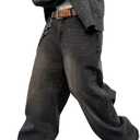 Men's Baggy Hip Hop Jeans Wide Leg Skater Denim Pants Casual Loose Fit Long Trousers Streetwear (A10 Black) XS