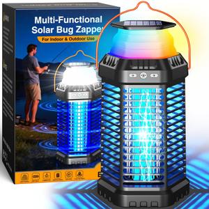 Solar Bug Zapper Outdoor – Ultra-Strong Fly & Mosquito Zapper, Solar-Powered Rechargeable Bug Zapper, Portable Cordless Insect Zapper, Foldable Adjustable Light, IP66 Waterproof (Carbon Black)