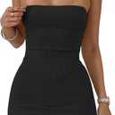 ANRABESS Women 2 Piece Skirt Sets Summer Strapless Crop Top Matching Bodycon Sexy Going Out Mini Club Dress Outfit Clothes (Medium, Black)